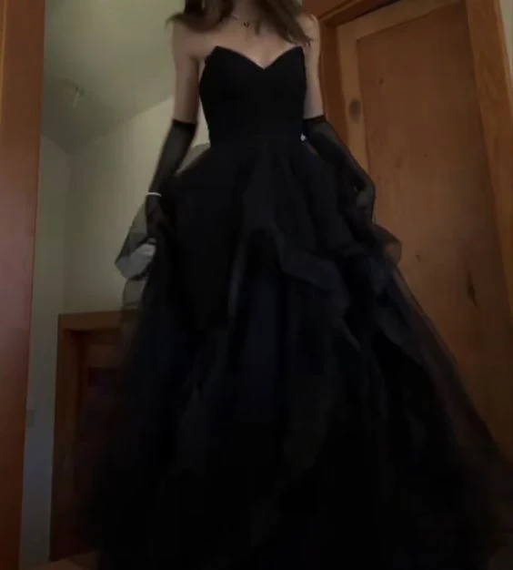 Black Layered Tulle Ruffle Prom Dresses for Women Y1135