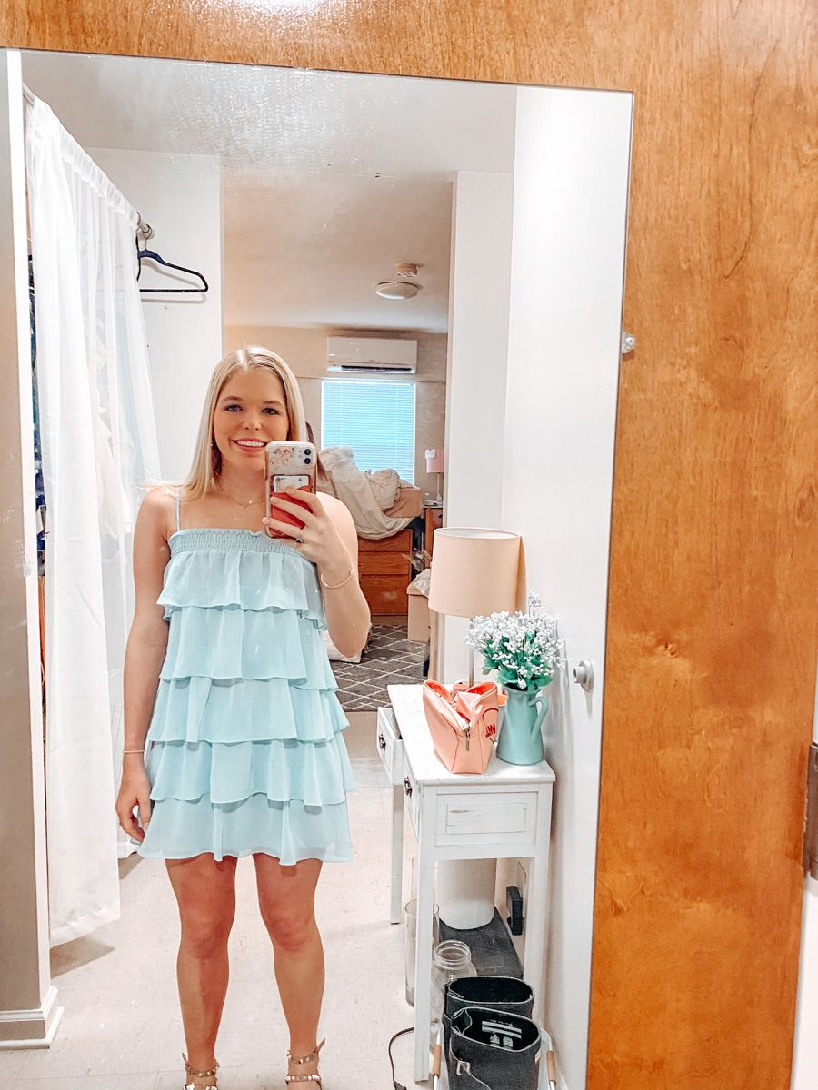 Blue Chiffon Layered Homecoming Dress,Blue Party Dress Y2299