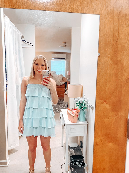 Blue Chiffon Layered Homecoming Dress,Blue Party Dress Y2299