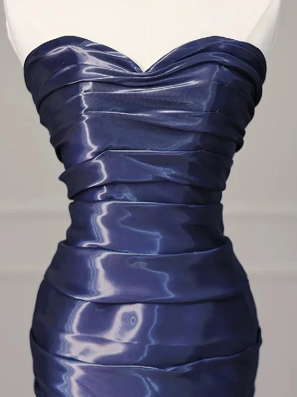 Gorgeous Nevy Blue Mermaid Strapless Pleated Long Prom Dress,Evening Dress Y7987