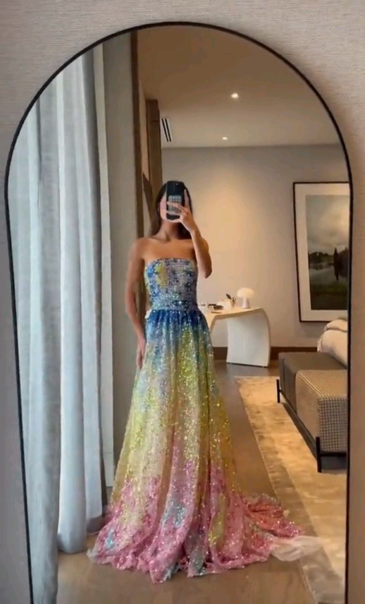 Gorgeous Strapless Sequin Long Party Dress Prom Gown SP686