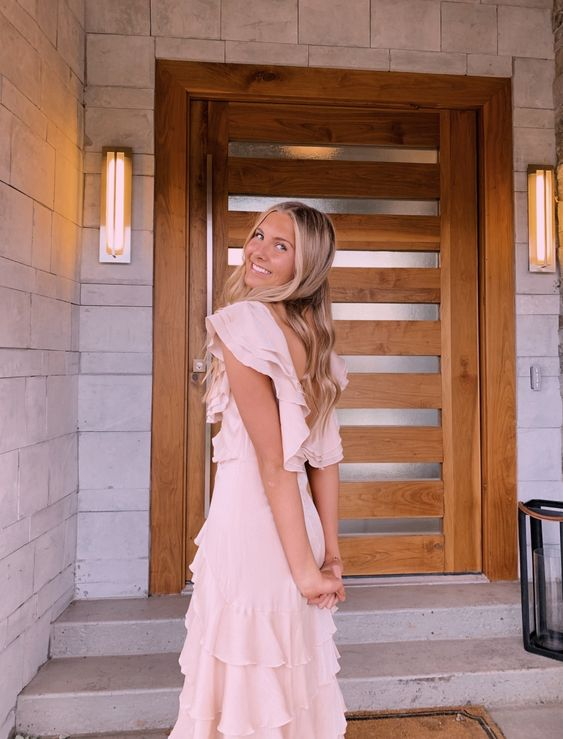 Blush pink dress sales modest