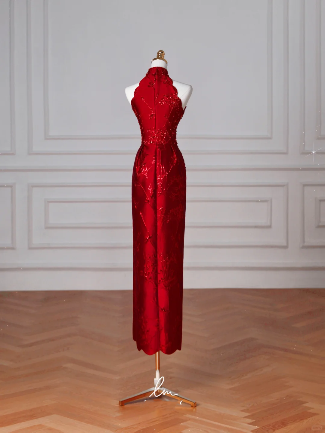 Gorgeous Red Satin Beaded Sheath Slit Prom Dress Formal Evening Dress Y8642