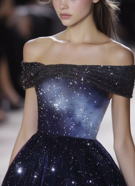 Ombre Blue Satin Sequins Ball Gown,Off The Shoulder A Line Prom Dress Evening Gown Y8337