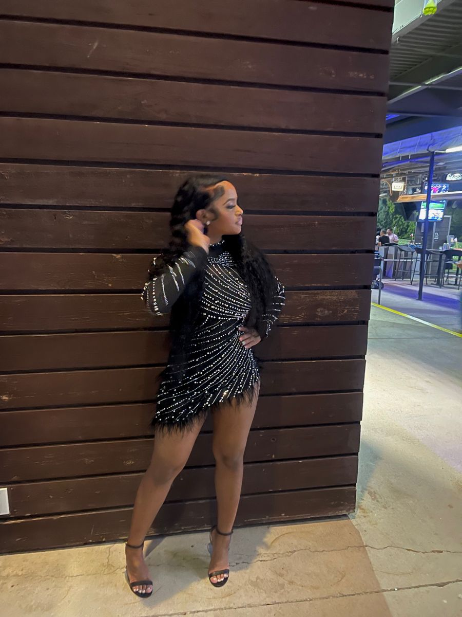 Black Rhinestone Long Sleeves Homecoming Dress Black Birthday