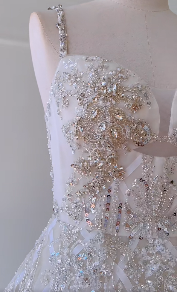 Gorgeous White Spaghetti Straps Tulle Beaded Homecoming Dress Mini Birthday Outfits Y8985
