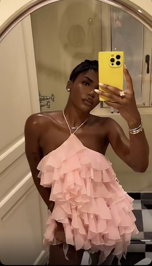 Pink Halter Chiffon Ruffles Short Graduation Homecoming Dress Formal 19th Birthday Outfits SP21