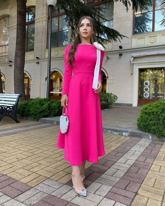 Hot Pink a line Party Prom Dresses with Bowknot Y4851
