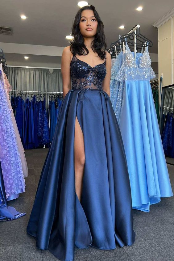 Satin and lace clearance prom dress