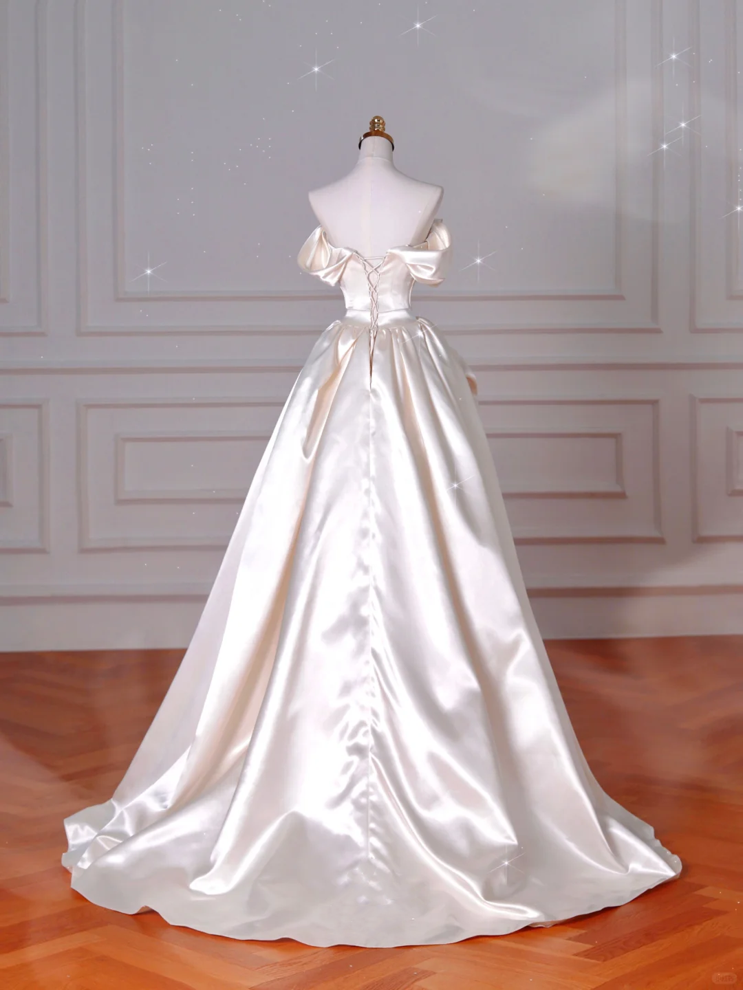 Classy Off The Shoulder Satin Pleated A Line Prom Evening Dress,White Wedding Dress Y8633