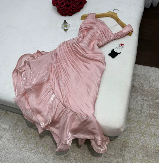 Pretty Sheath Pink Ruffles Long Prom Dresses Formal Evening Dress Y9314