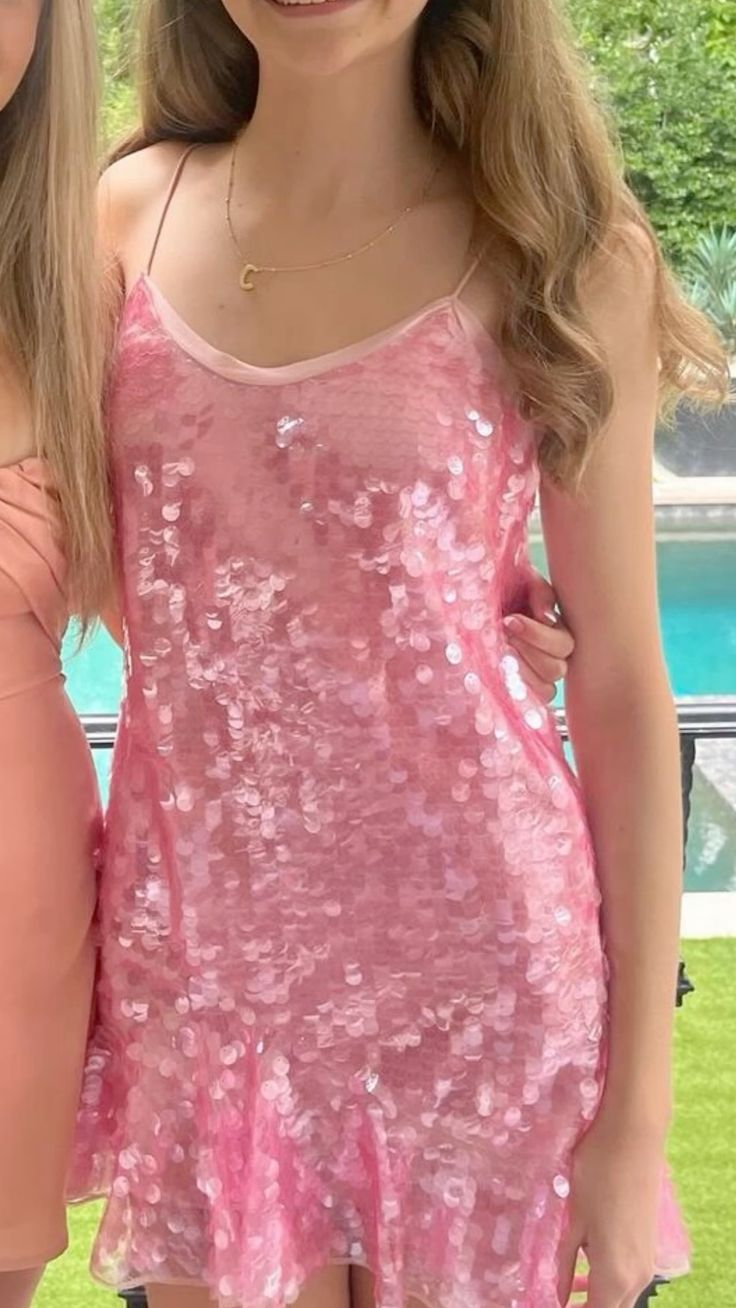 Pretty Spaghetti Straps Pink Sequin Short Homecoming Dress Cocktail Dress Y9866