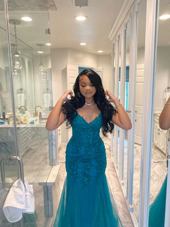 Glamorous Dark Green Mermaid Corset Prom Dress,Winter Dance Dress Y4325