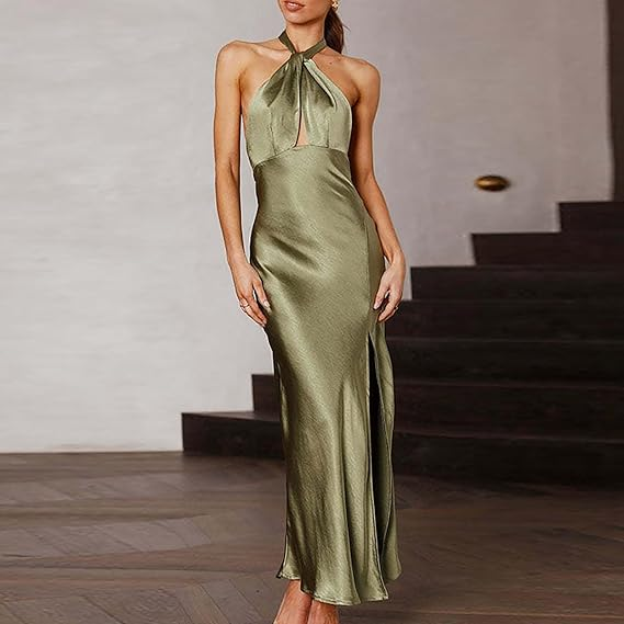 Sexy Olive Green Backless Evening Dress,Olive Green Gala Dress Y7400