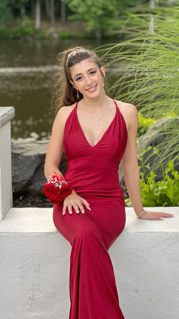 Sexy Pure Color Deep V Neck Mermaid Prom Dress,Spring Dance Dress Y5414