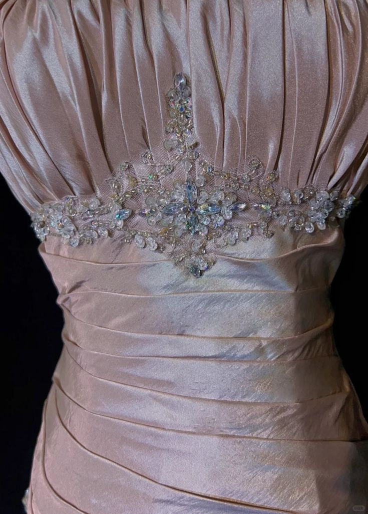 Gorgeous Spaghetti Straps Satin Pleated Beaded Evening Dress,Pink Mermaid Prom Dress Y8744