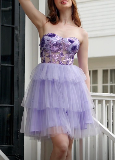 Classy Lavender Strapless Tulle A Line Short Birthday Party Dress Formal Homecoming Dress SP88