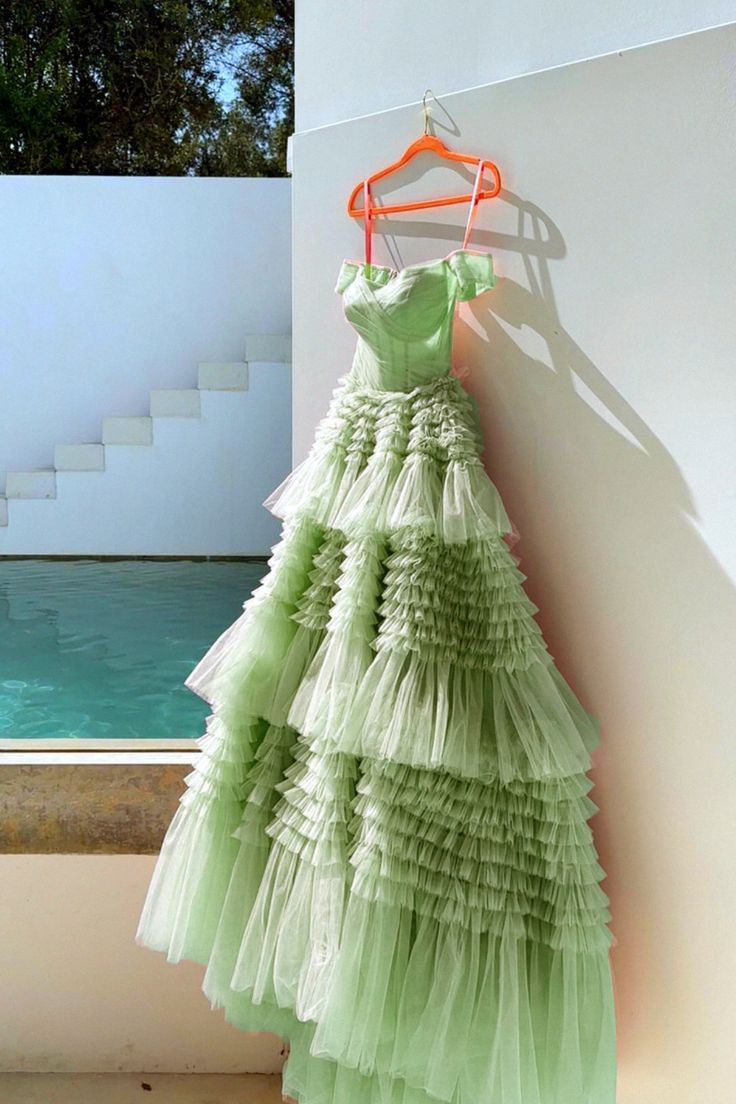 Unique Sage Green Tiered Tulle Ball Gown Dress For Prom Y4500 – Simplepromdress Unique Sage Green Tiered Tulle Ball Gown Dress For Prom Y4500 – Simplepromdress