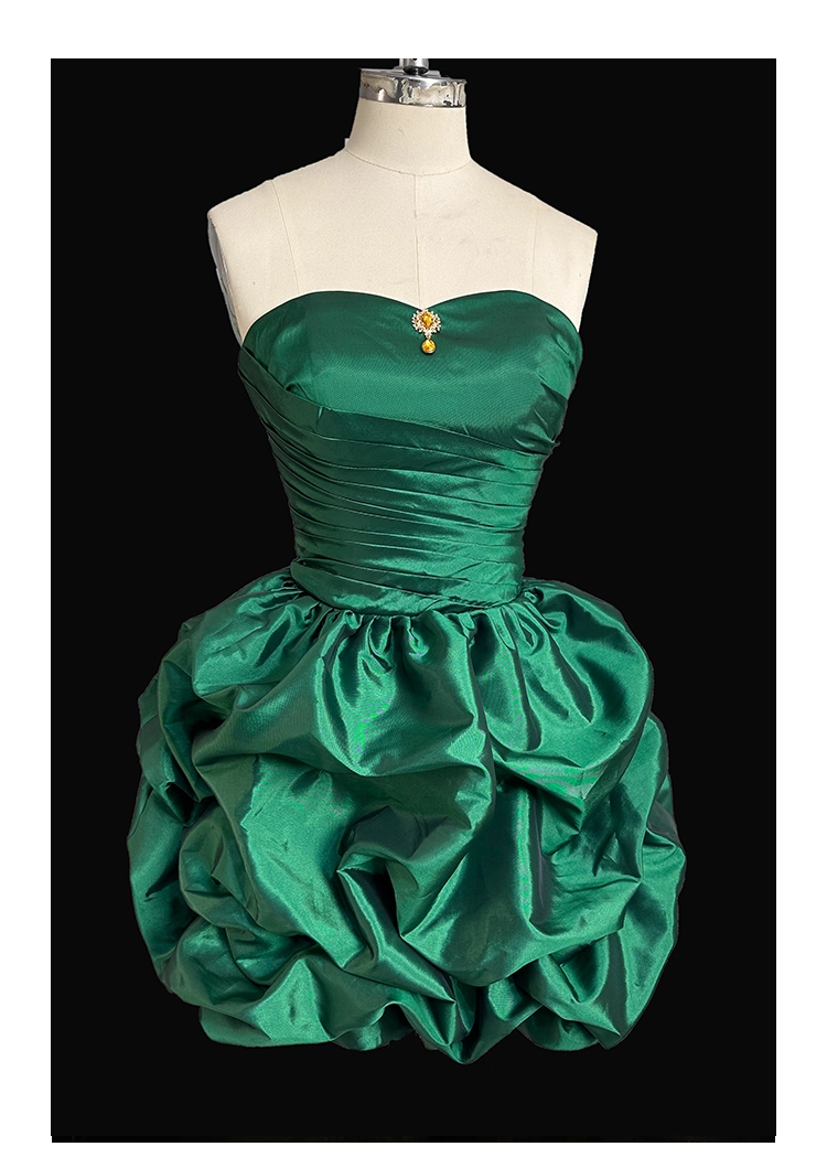 Vintage Green Strapless Satin Pleated Short Cocktail Dress Formal Graduation Homecoming Dress Y9564