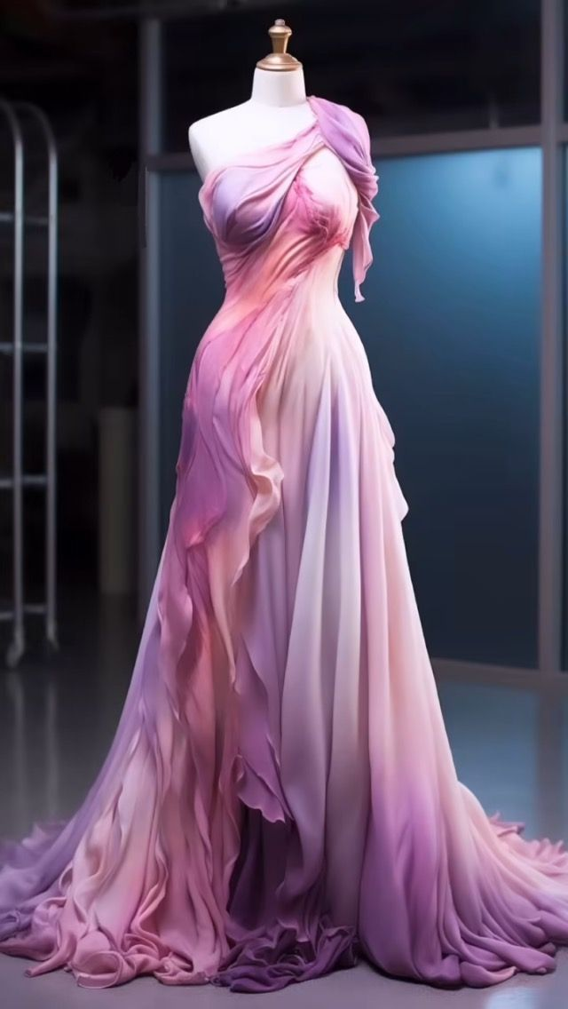 Retro One Shoulder Pink Ombre Chiffon Long Evening Dress Prom Dress Y8525