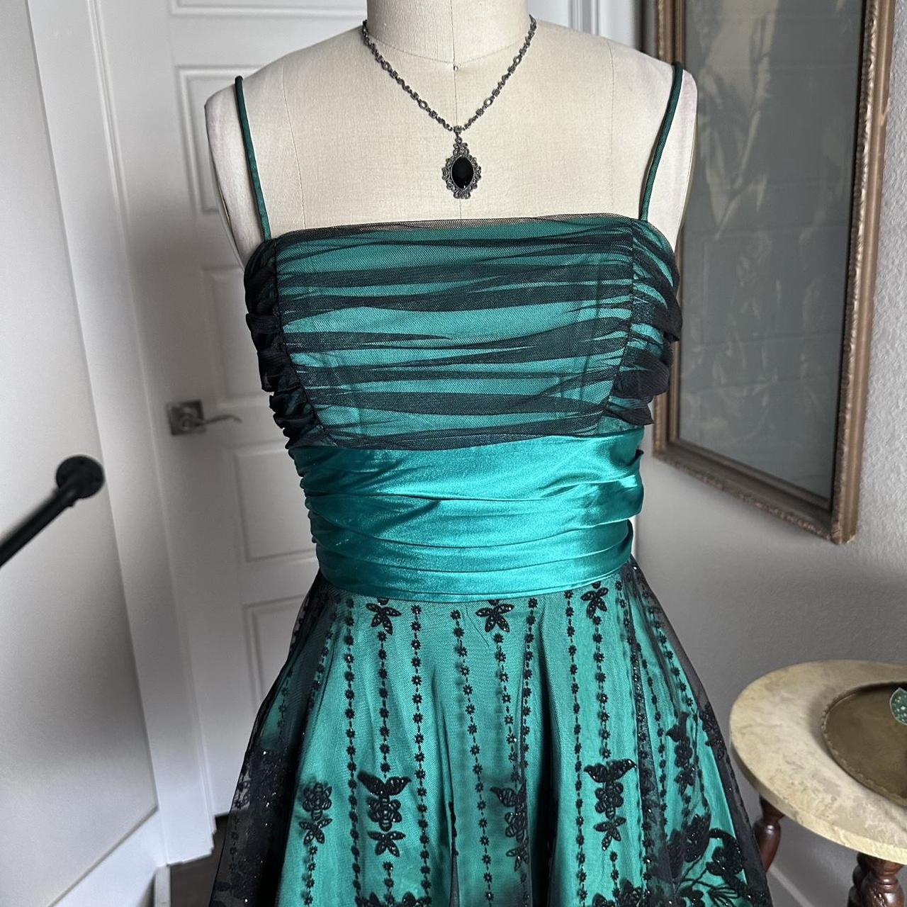Vintage Spaghetti Straps Green Tulle Satin A Line Cocktail Dress Short Formal Homecoming Dress Y9239