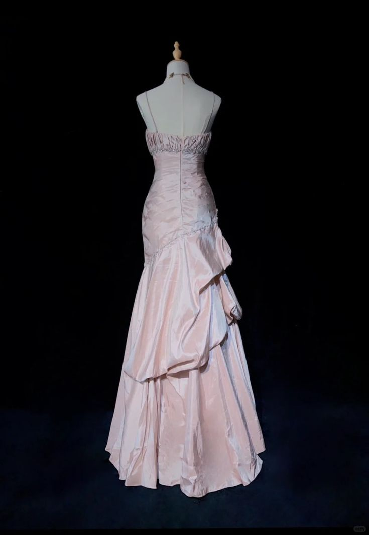 Gorgeous Spaghetti Straps Satin Pleated Beaded Evening Dress,Pink Mermaid Prom Dress Y8744