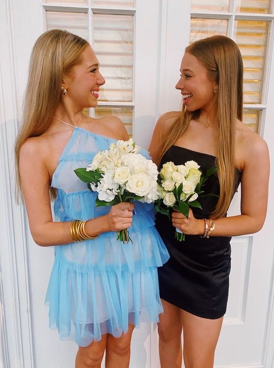 Cute Blue Tulle Short Homecoming Dress,Black Bodycon Dress Y2016