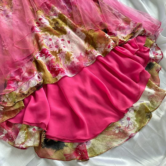 Pretty Pink Chiffon Printed Floral Beaded Mermaid Prom Dress Long Evening Dress Y9772