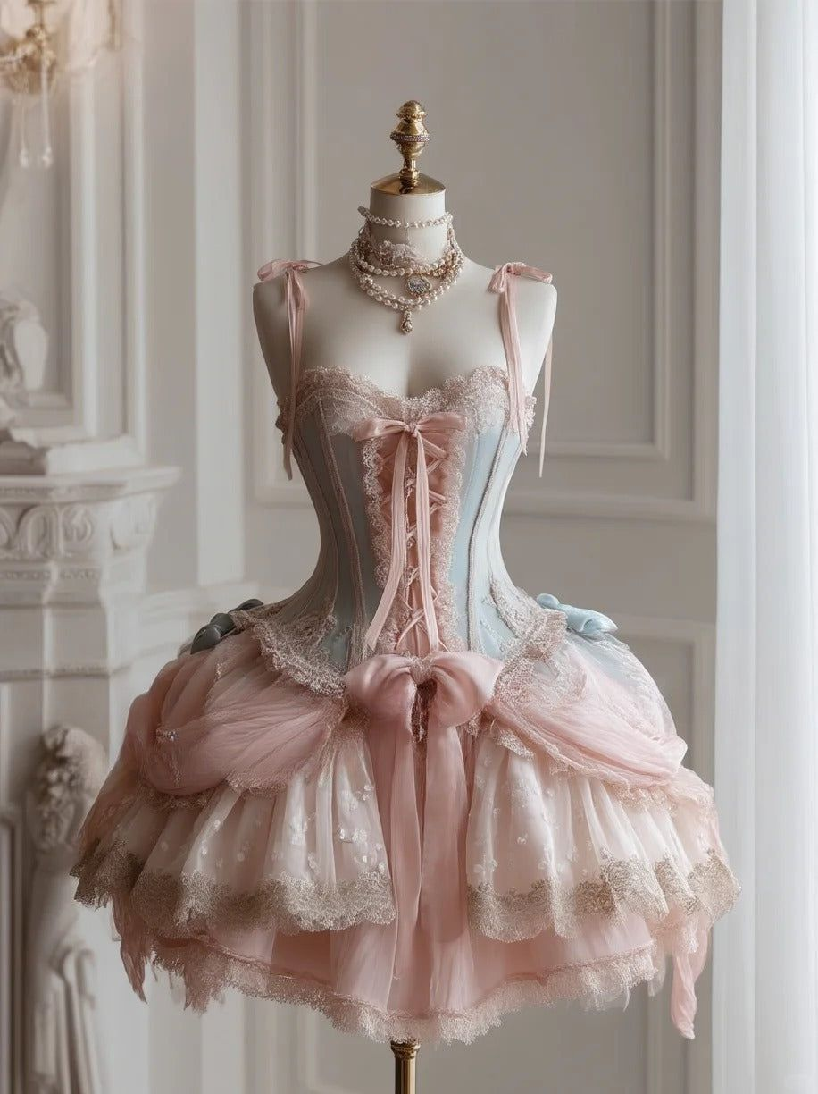 Pretty Pink Spaghetti Straps Tulle Lace Lolita Short Prom Dress 8th Grade Homecoming Dress Y9079