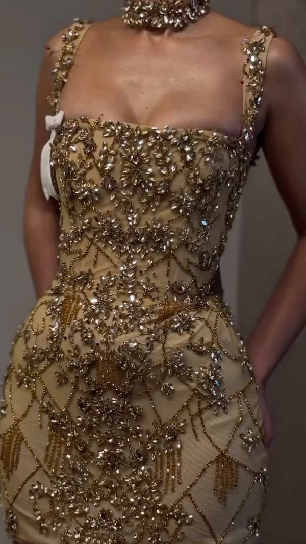 Gorgeous Gold Cocktail Dress Short Sheath Homecoming Dress Birthday Outfits Y8935