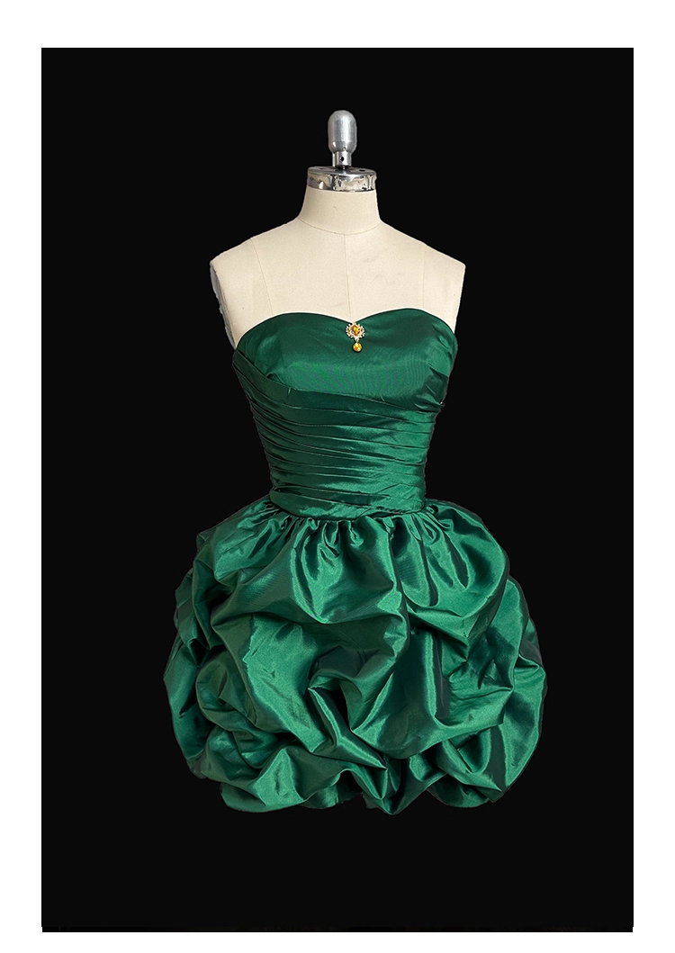 Vintage Green Strapless Satin Pleated Short Cocktail Dress Formal Graduation Homecoming Dress Y9564