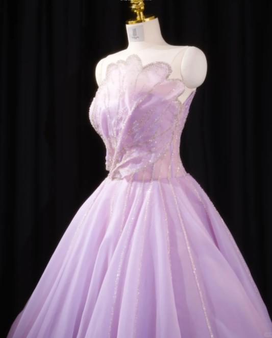 Glamorous Pinkish-purple Tulle Quinceanera Dress,Fairy Strapless Tulle Sequin Sweet 17 Dress SP2232