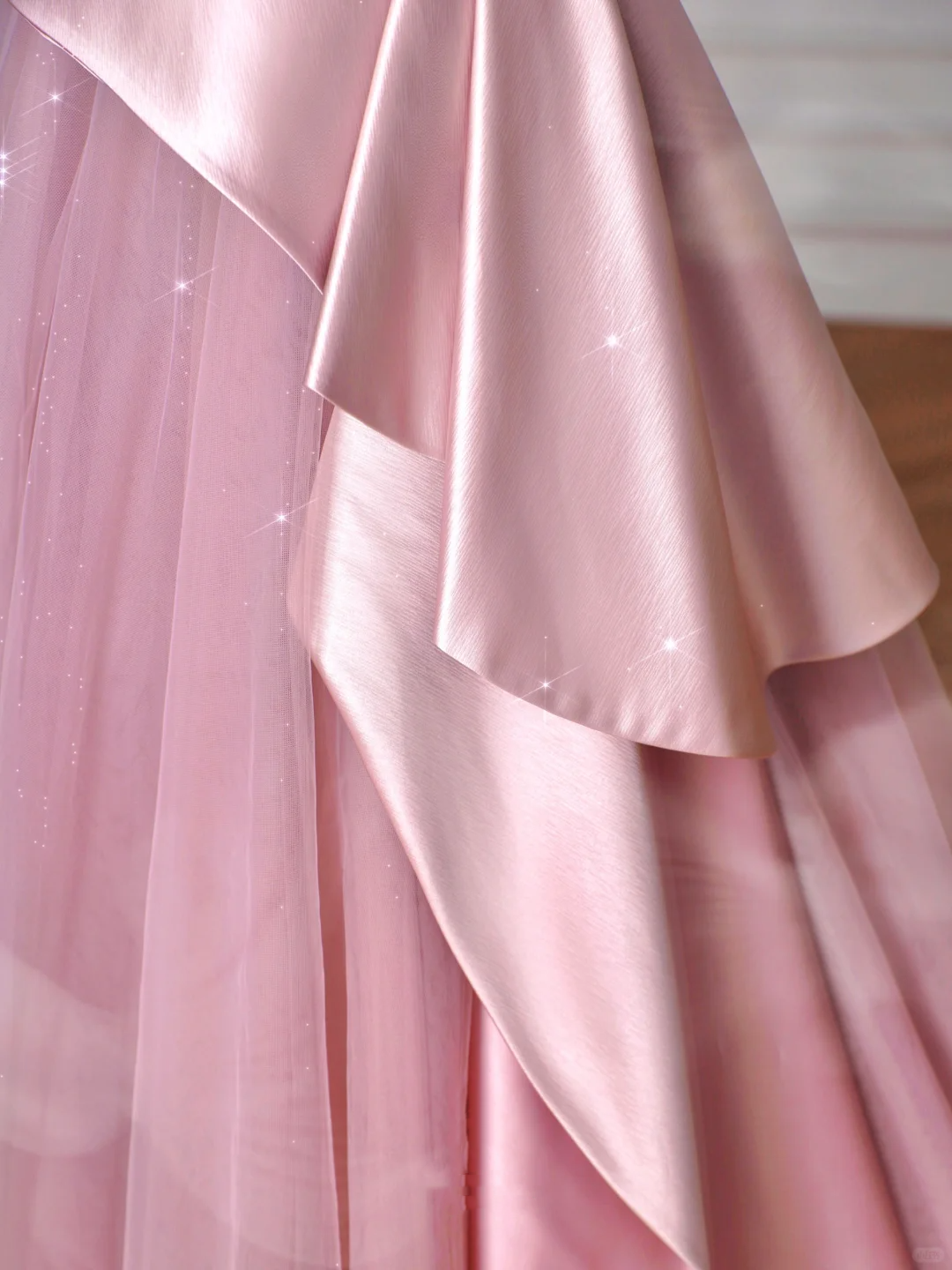 Elegant Feathers Neck Strapless Tulle Satin Ball Gown,Pink A Line Prom Evening Dress Y8629