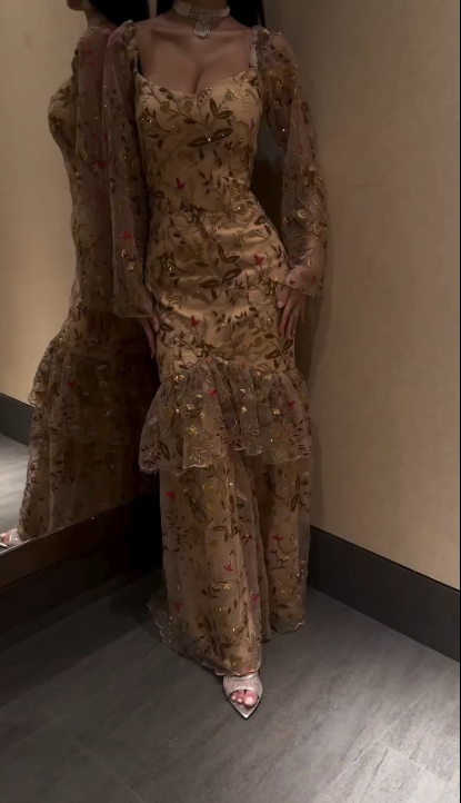 Elegant Tulle Sequin Beaded Mermaid Layered Long Evening Dress Birthday Prom Gown SP1195