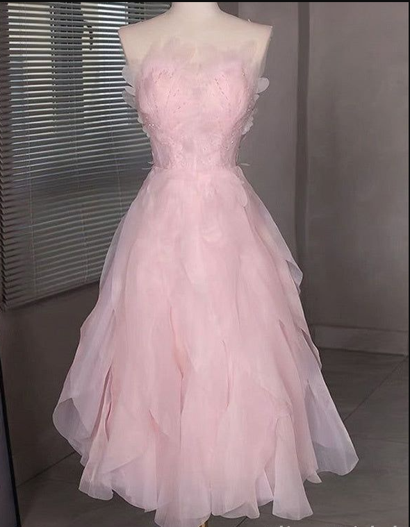 Elegant Pink Strapless A-Line Homecoming Dress Birthday Outfits Y8826