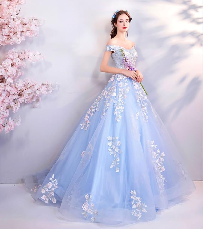 Blue Off The Shoulder Quinceanera Dresses Blue Ball Gown Y52