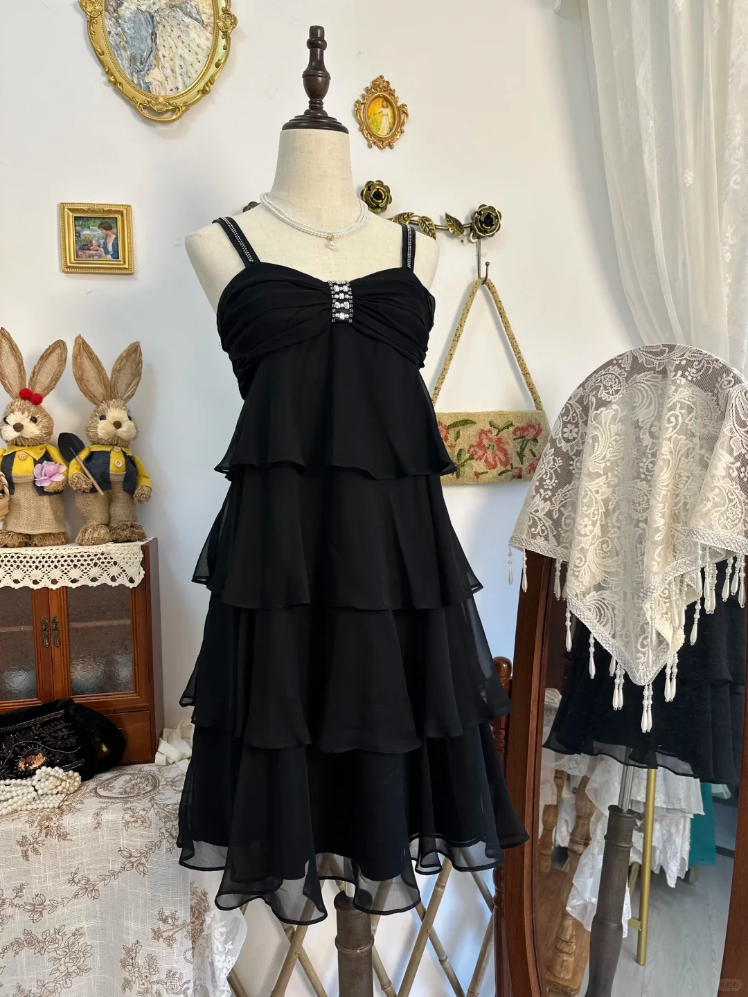 Sexy Black Spaghetti Straps Chiffon Layered Short Cocktail Dress Formal 8th Grade Homecoming Dress Y9474
