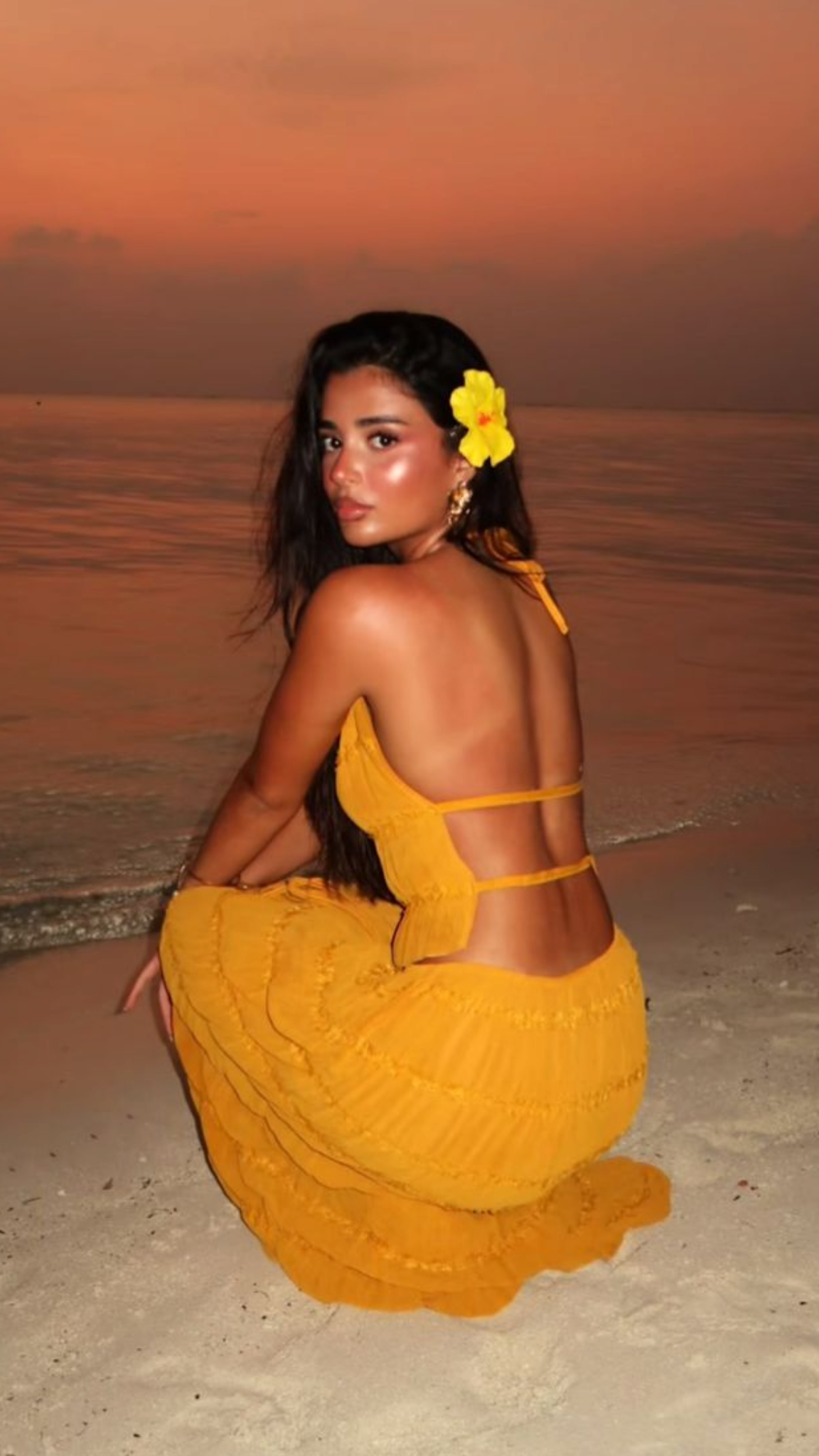 Sexy Halter Chiffon Backless Party Dress,Orange Long Vacation Dresses Two Piece Y8751