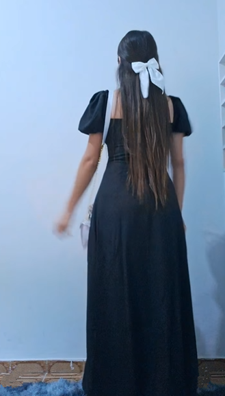 Retro A-line Long Prom Dress with Puff Sleeves Y2694