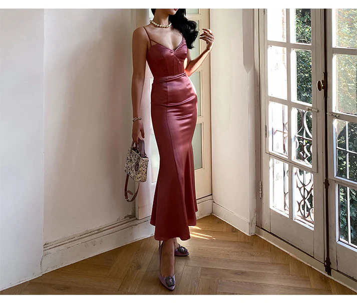 Glamorous Mermaid Backless Cross-up Satin Prom Dress Y2669