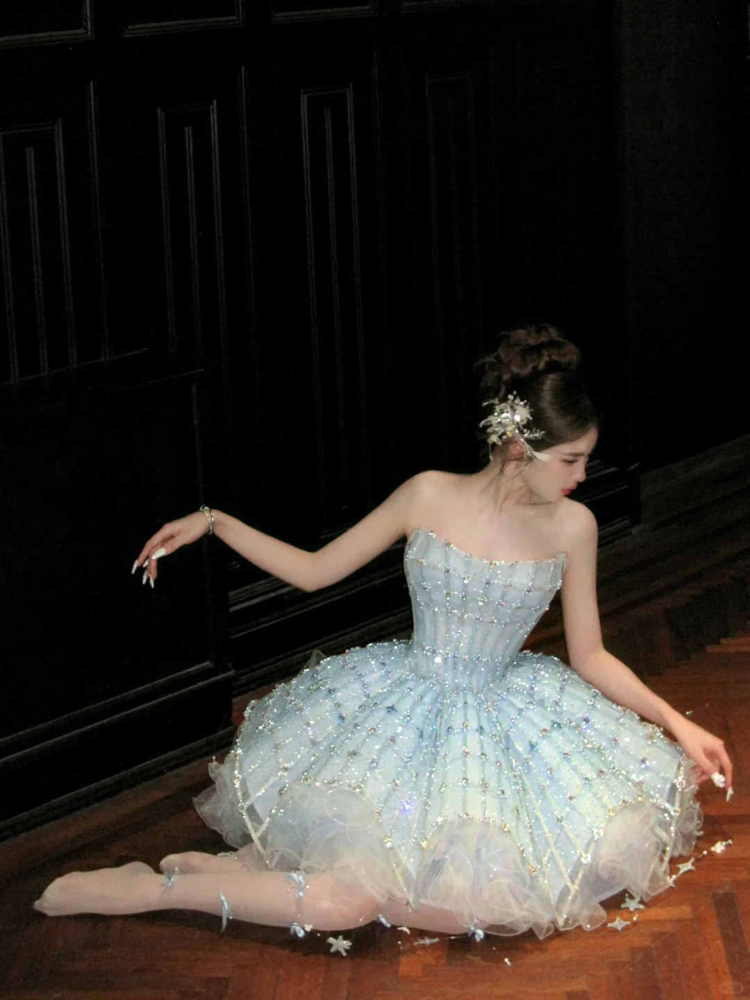 Glitter Blue Strapless Tulle Sequin Beaded A Line Princess Birthday Outfits Short 8th Homecoming Dress Y9210