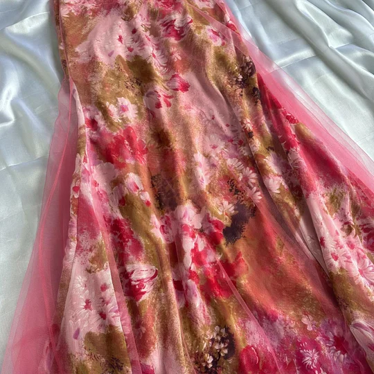Pretty Pink Chiffon Printed Floral Beaded Mermaid Prom Dress Long Evening Dress Y9772