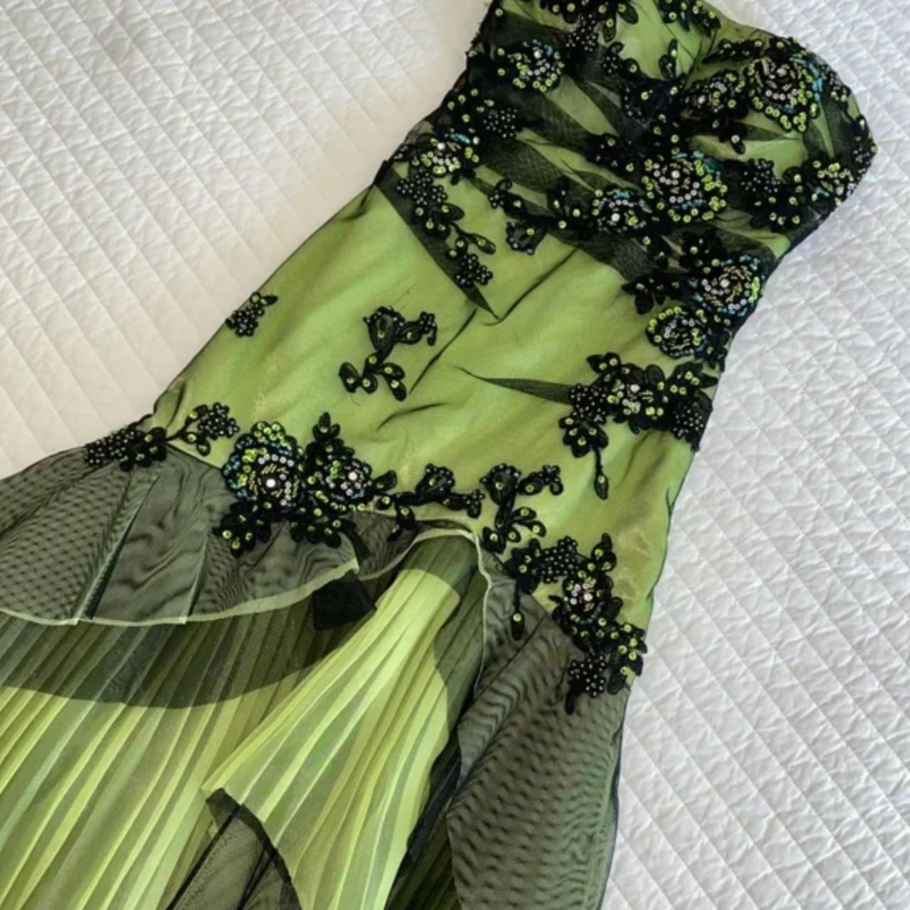 Vintage Strapless Green Tulle Sequin Appliques Long Birthday Party Dress Formal Prom Dress Y9717