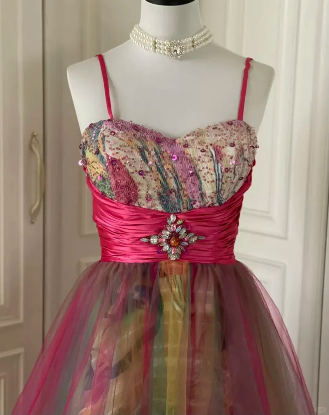 Unique Spaghetti Straps Tulle Sequin Homecoming Dress Cocktail Dress Y9053