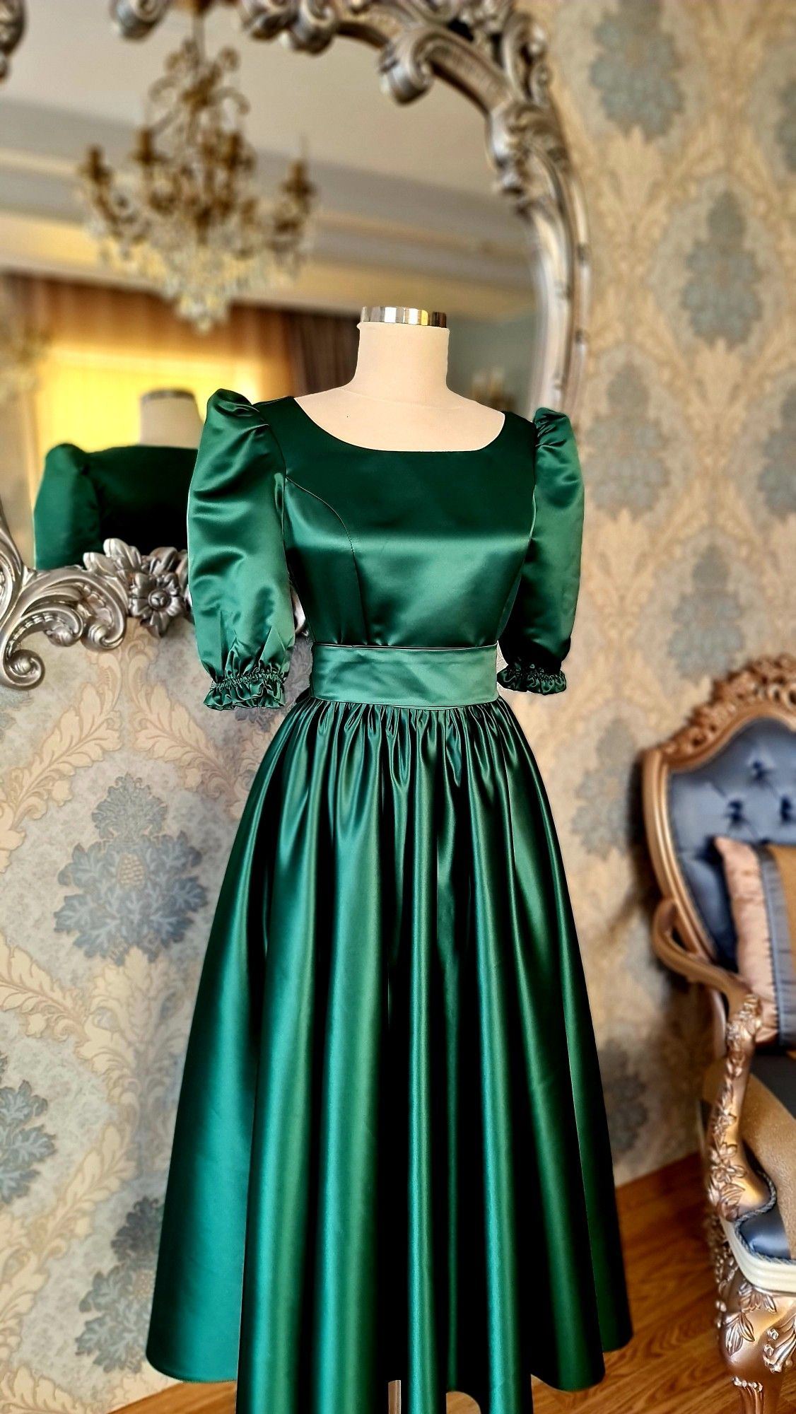 Modest Green Satin Midi-length Prom Dress,Green Party Dress Y4969 Simplepromdress Modest Green Satin Midi-length Prom Dress,Green Party Dress Y4969 Simplepromdress