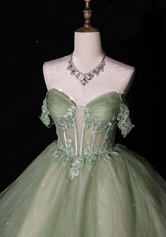 Fashion Green Off The Shoulder Tulle Appliques A Line Short Graduation Homecoming Dress Birthday Outfits Y9293