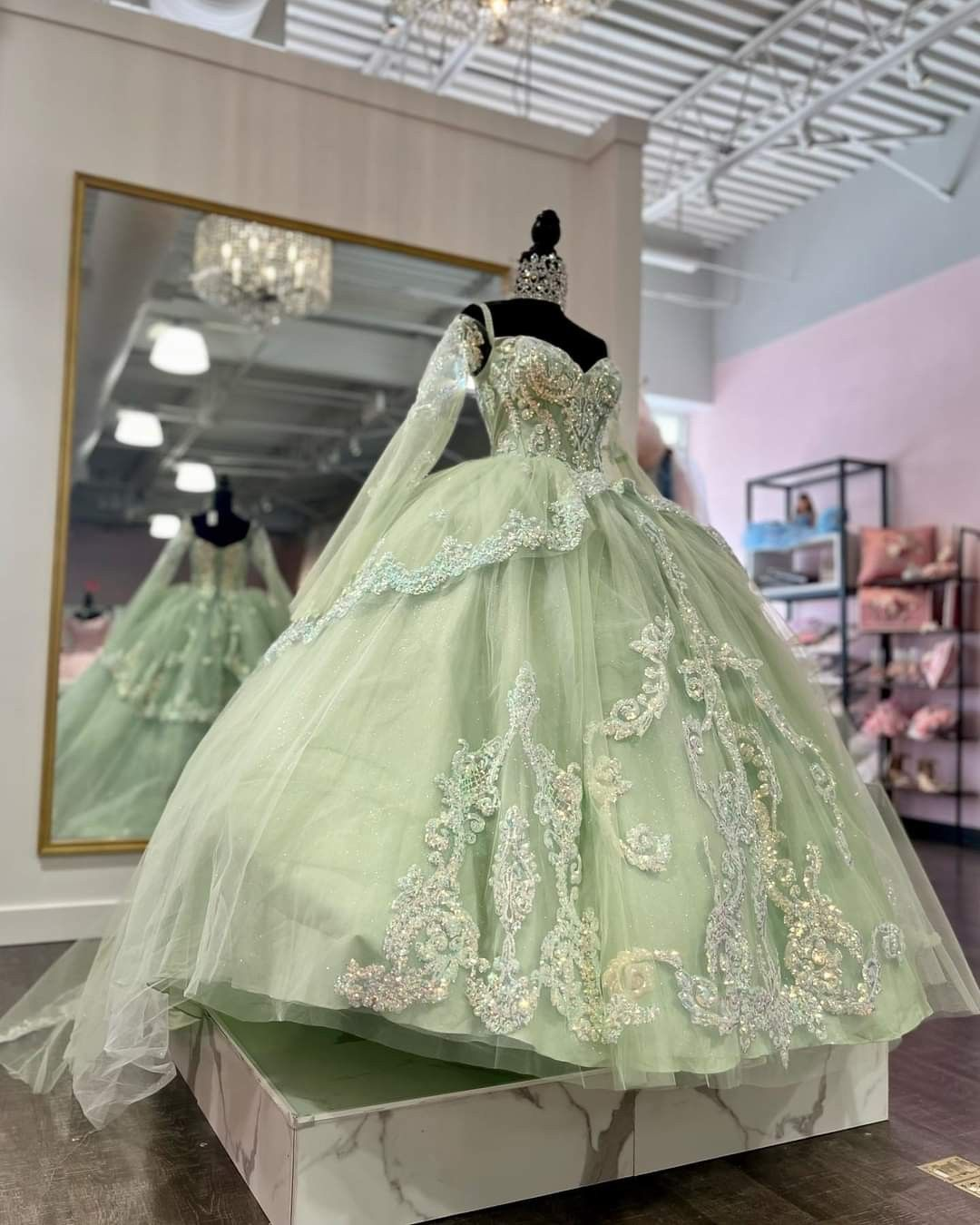 Sage Green Tulle Ball Gown Sweet 16 Dress Princess Dress Y2251