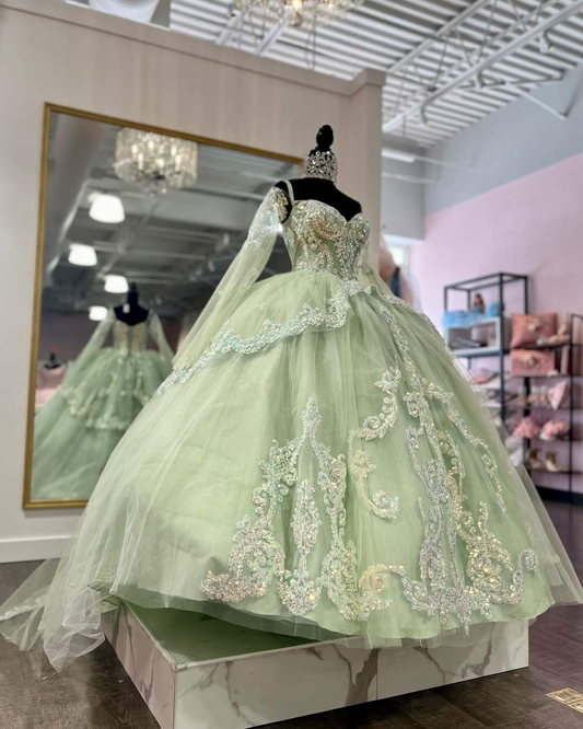 Sage Green Tulle Ball Gown,Sweet 16 Dress,Princess Dress Y2251