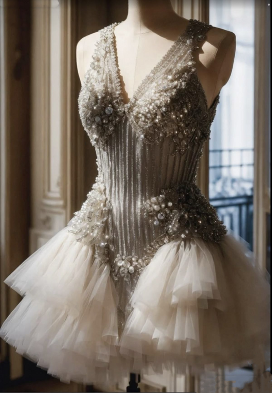 Classy V Neck White Tulle Beaded A Line Short 16th Birthday Outfits Formal Homecoming Dress SP162