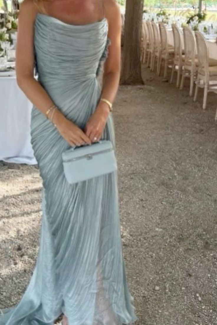 Spaghetti Straps Blue Tulle Pleated Evening Dress,Elegant Prom Dress Y8195